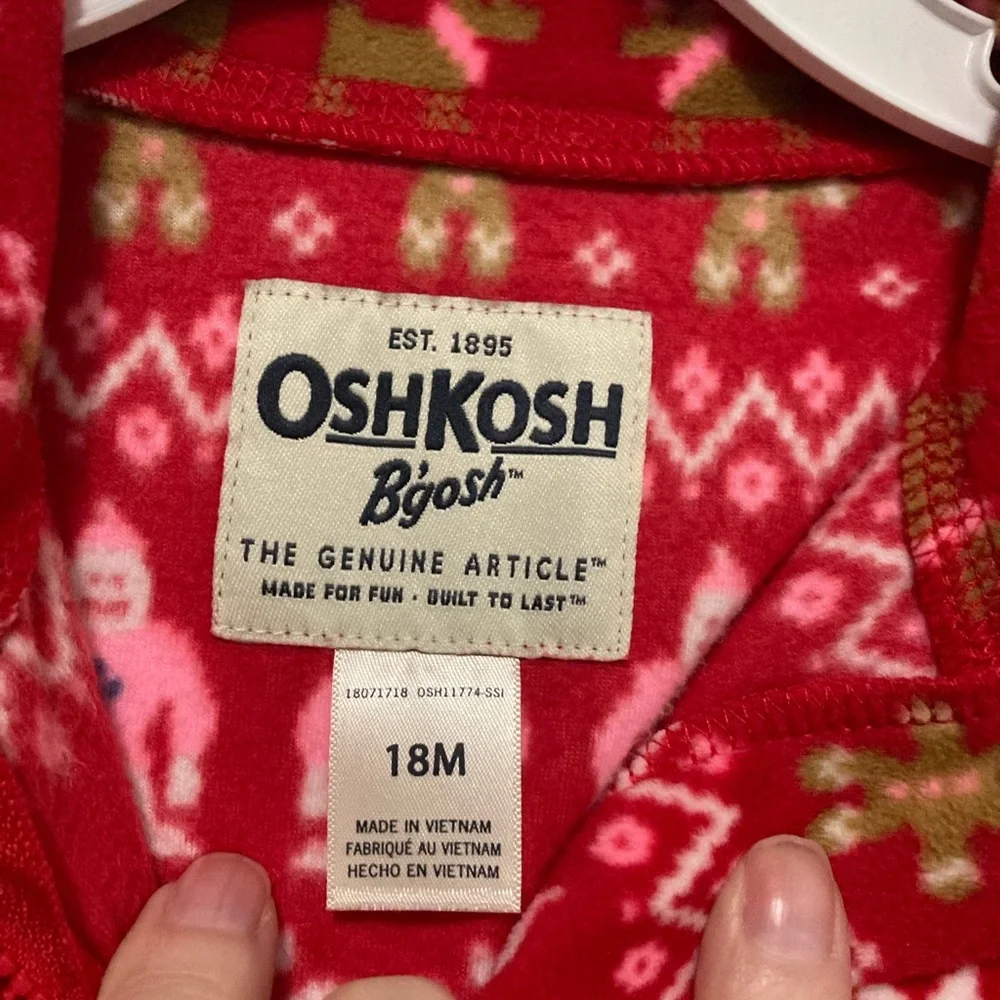 *Oshkosh B’gosh Red Festive Fair Isle Kids-18M Fleece Pullover Top #IR